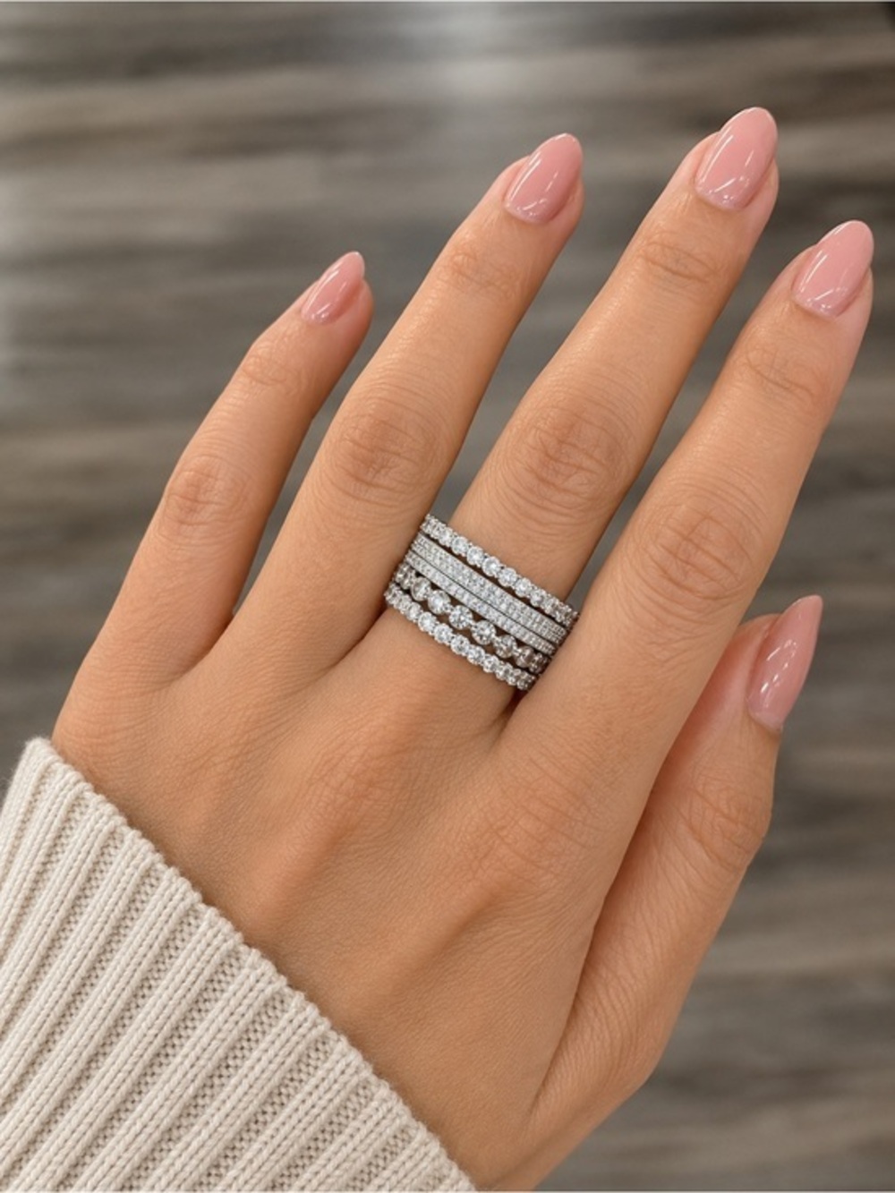 Sterling Silver 5pc set Eternity Wedding Band sz 6